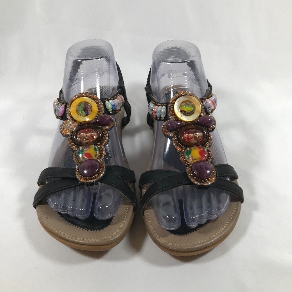 Siketu‎ Sandals Strappy Flats Beaded Jewels Bohemian Womens US 7.5 UK 5 EU 38